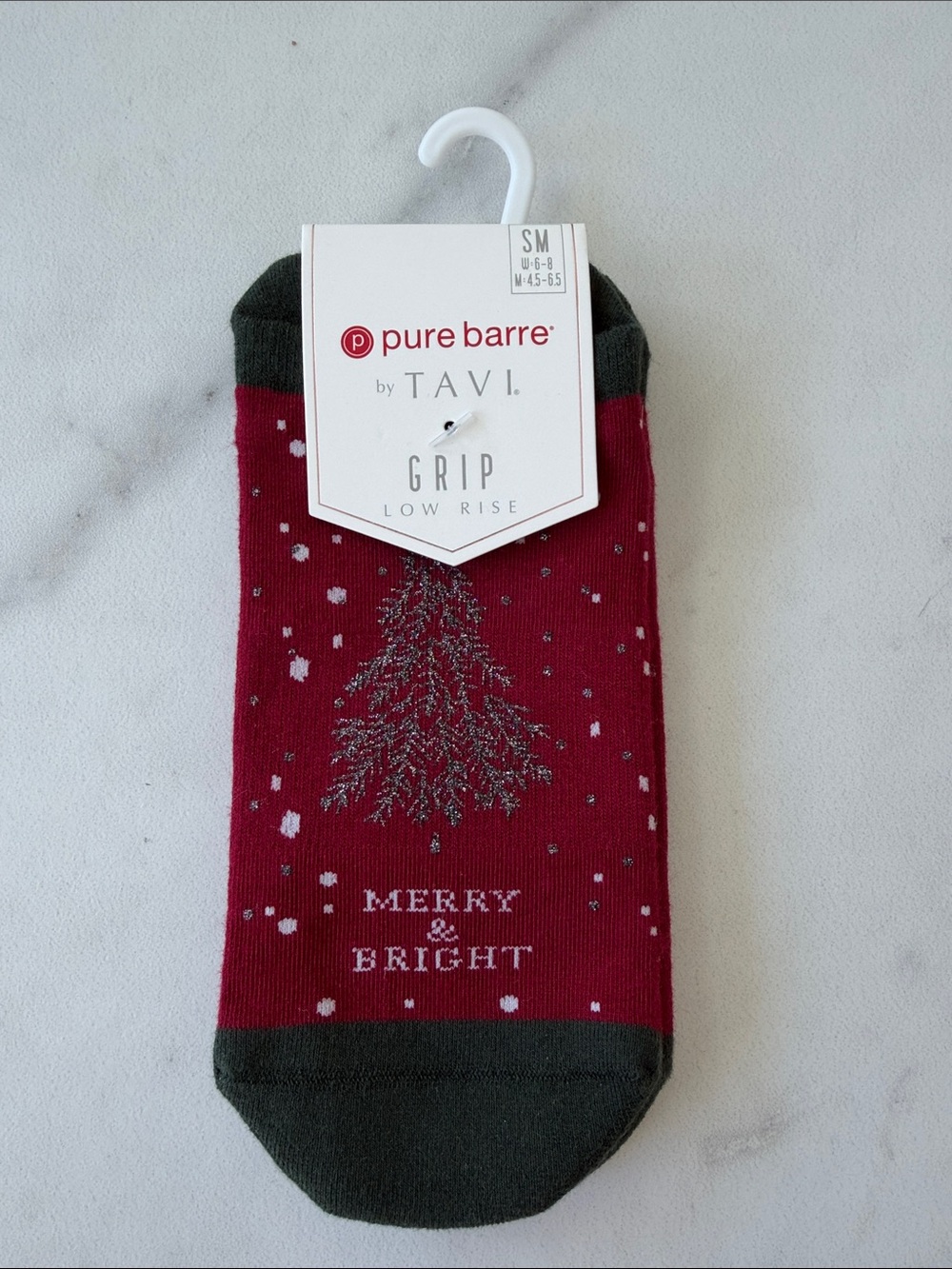 Pure Barre Red Low-Rise Grip Socks with Dark Gray Accents